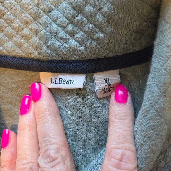 L.L. Bean Quilted Quarter-zip Pullover Mock-neck Green sz XL Snap Close Pocket - Picture 8 of 8